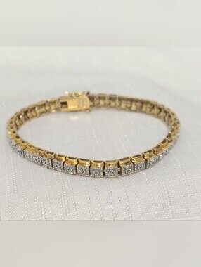 18K Yellow Gold Over Sterling Silver Diamond Tennis Bracelet 7"